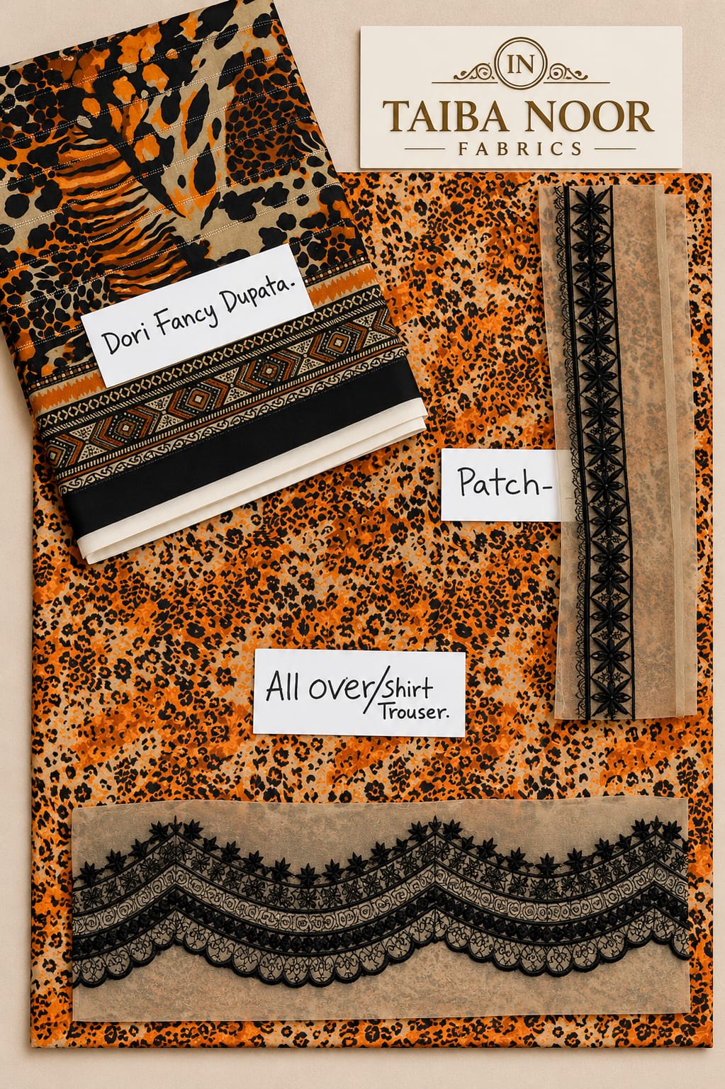 TAIBA NOOR 3PC ALL OVER WITH PATCHES