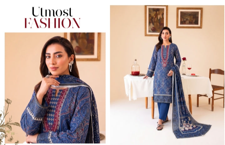 Lawn 3pc emb Gla print by Taiba noor