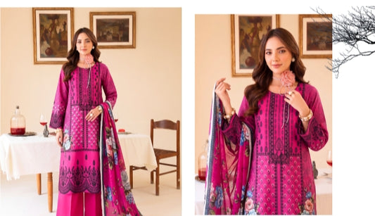 Lawn 3pc emb Gla print by Taiba noor