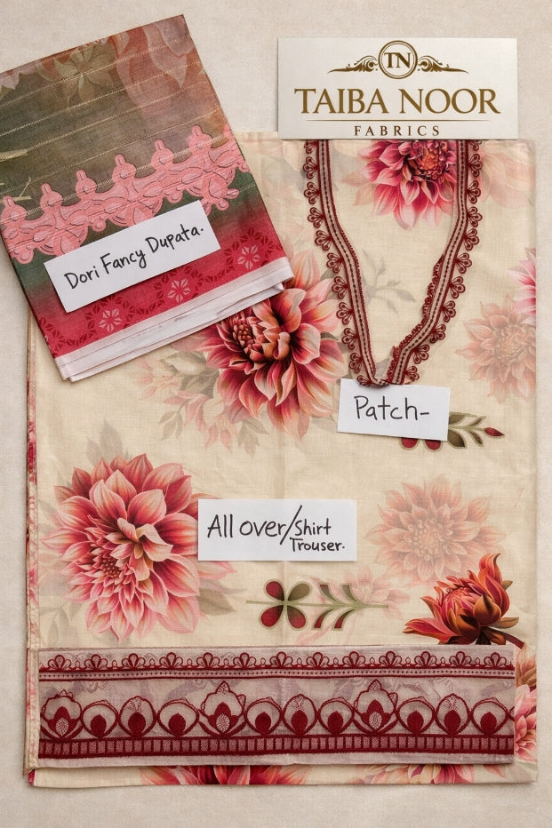 TAIBA NOOR 3PC ALL OVER WITH PATCHES