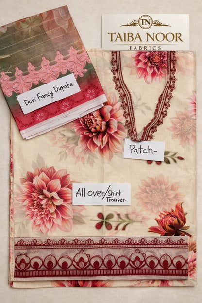 TAIBA NOOR 3PC ALL OVER WITH PATCHES