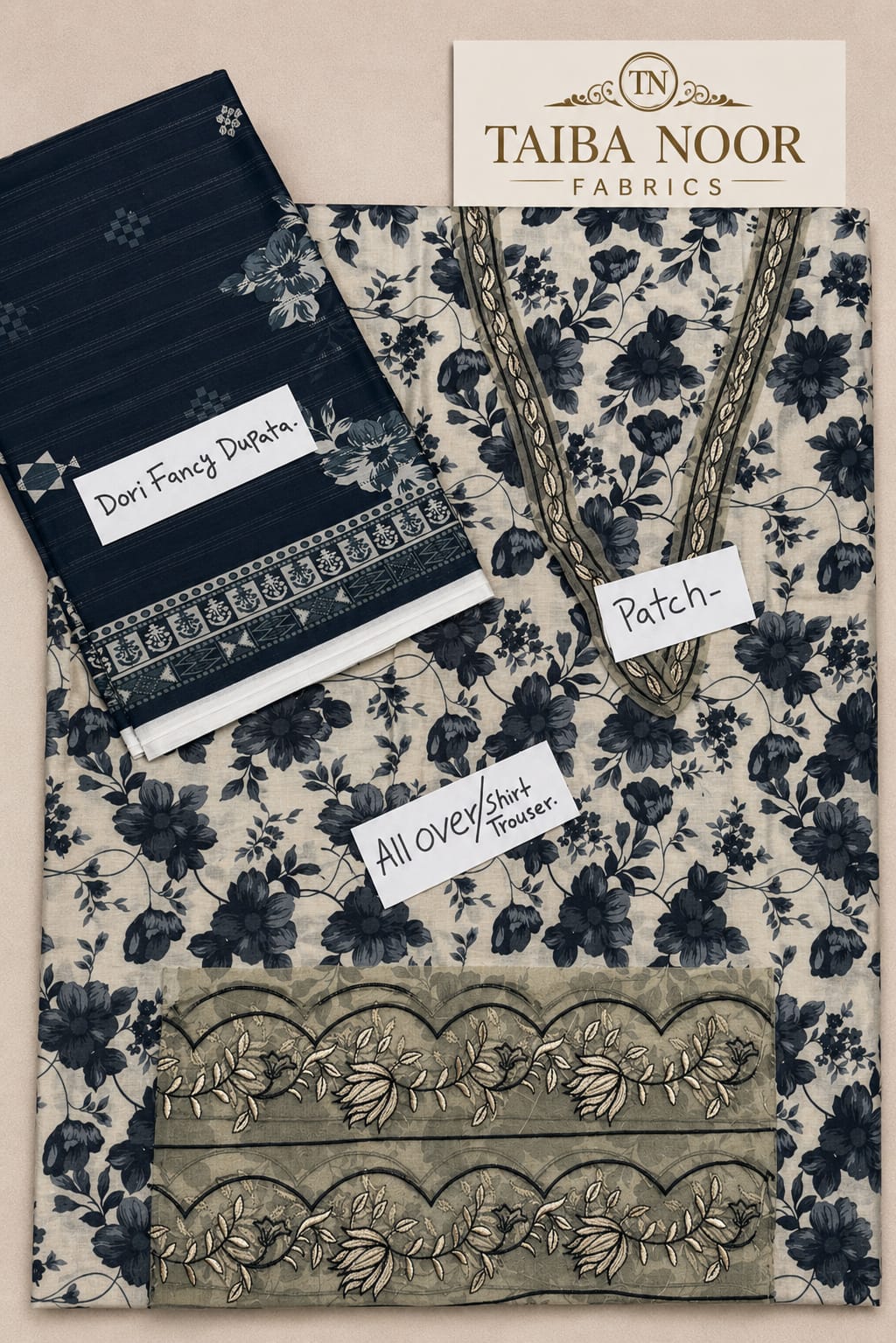 TAIBA NOOR 3PC ALL OVER WITH PATCHES