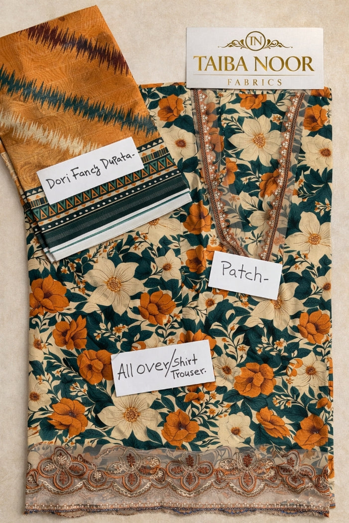 TAIBA NOOR 3PC ALL OVER WITH PATCHES